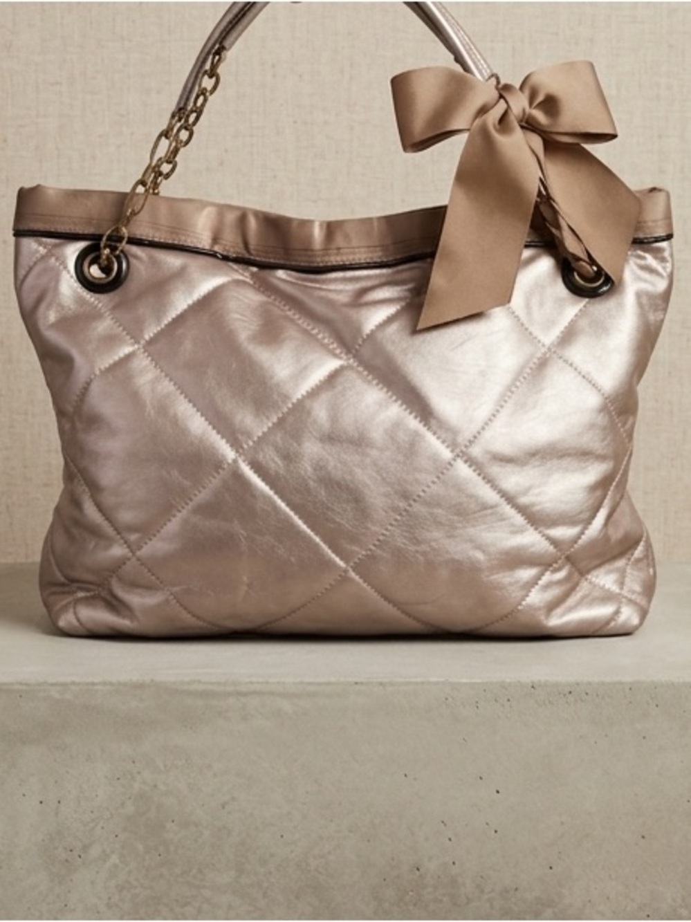 Lanvin Amalia Cabas Quilted Lambskin Leather Chain Strap Shoulder Purse Bag Tote